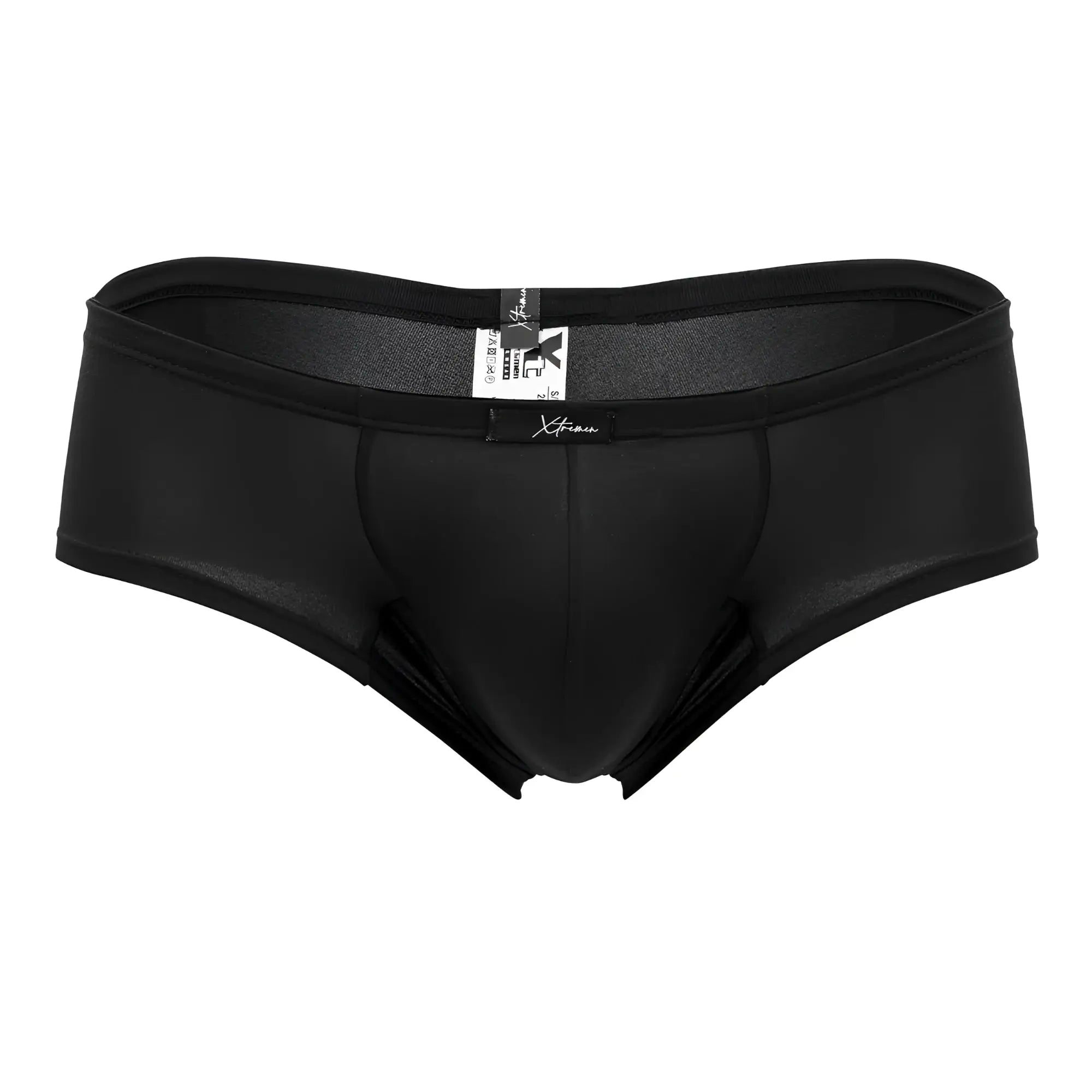 Black xtremen 91103x microfiber trunks men’s briefs with smooth shiny fabric and mesh panels in black color