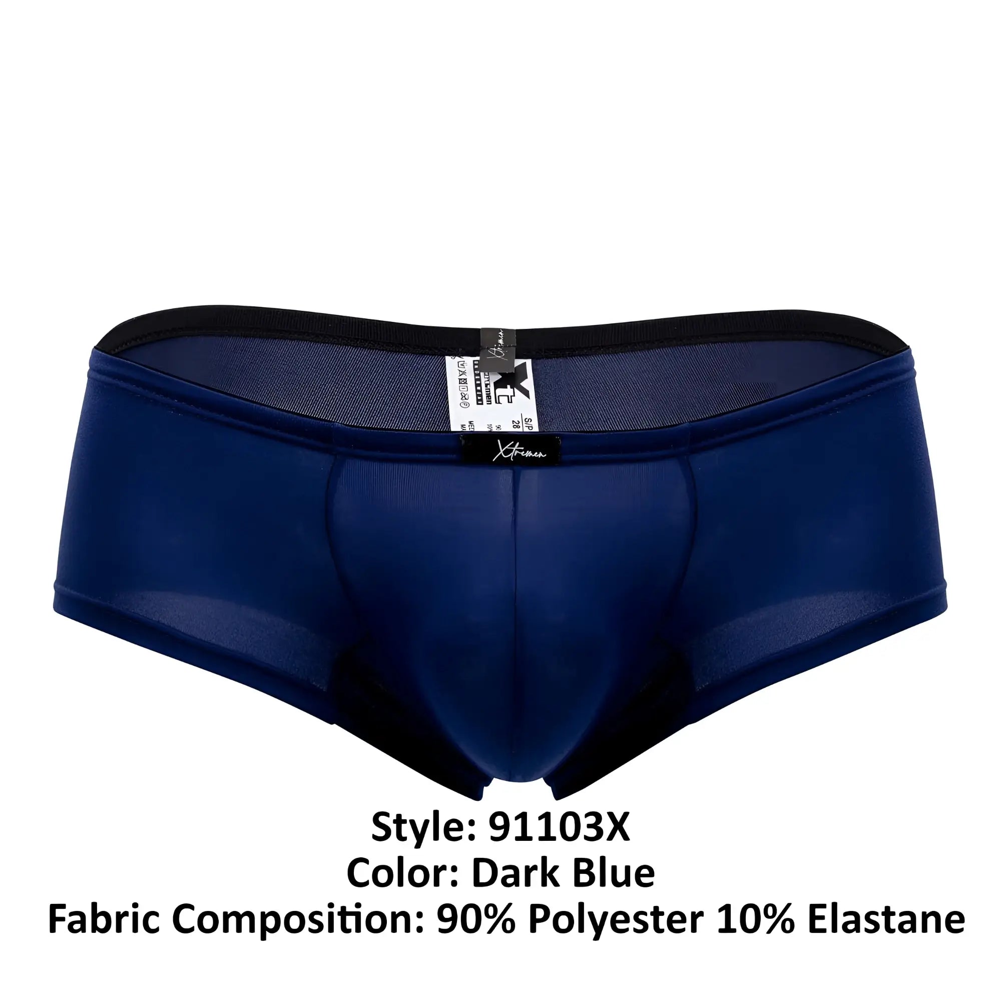 Dark blue xtremen 91103x microfiber trunks with black waistband and mesh panels made of 90% polyester 10% elastane