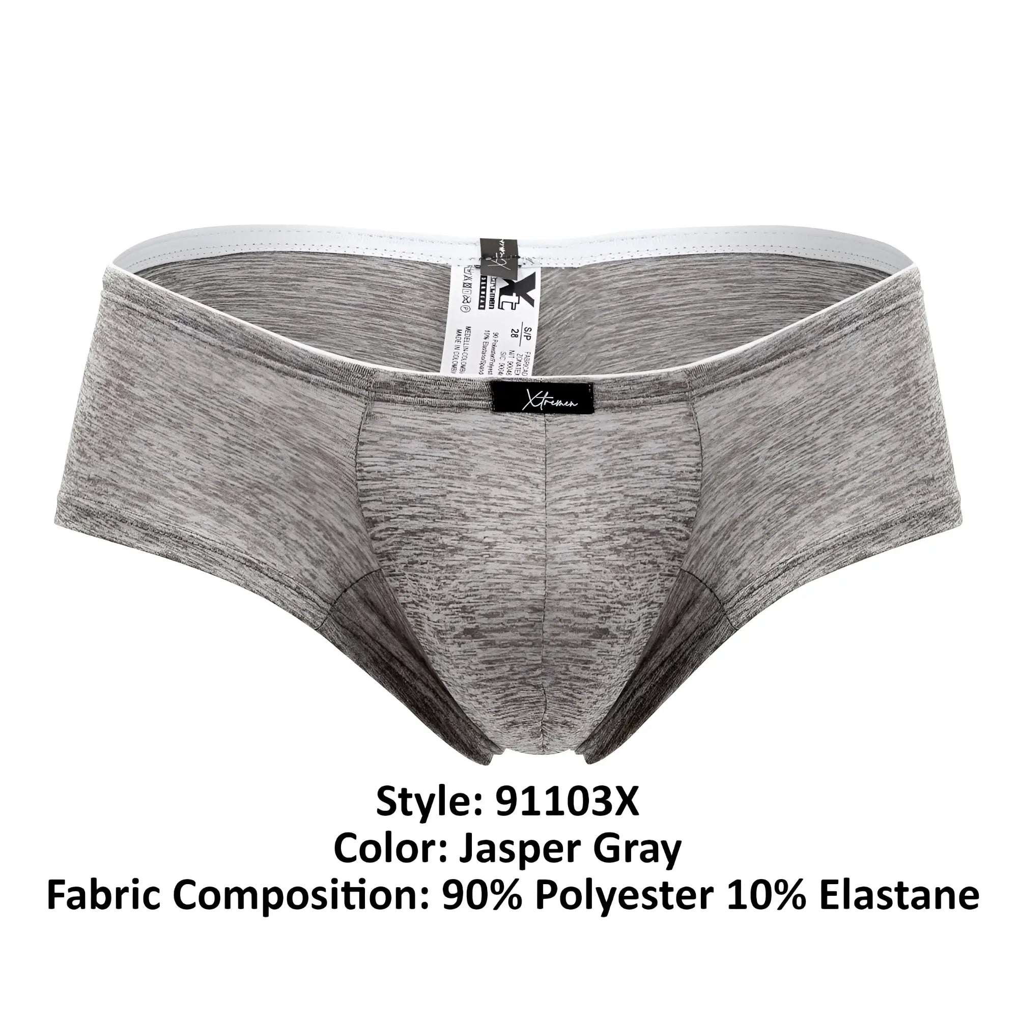 Xtremen 91103x microfiber trunks jasper gray in heathered polyester elastane blend with branded waistband label