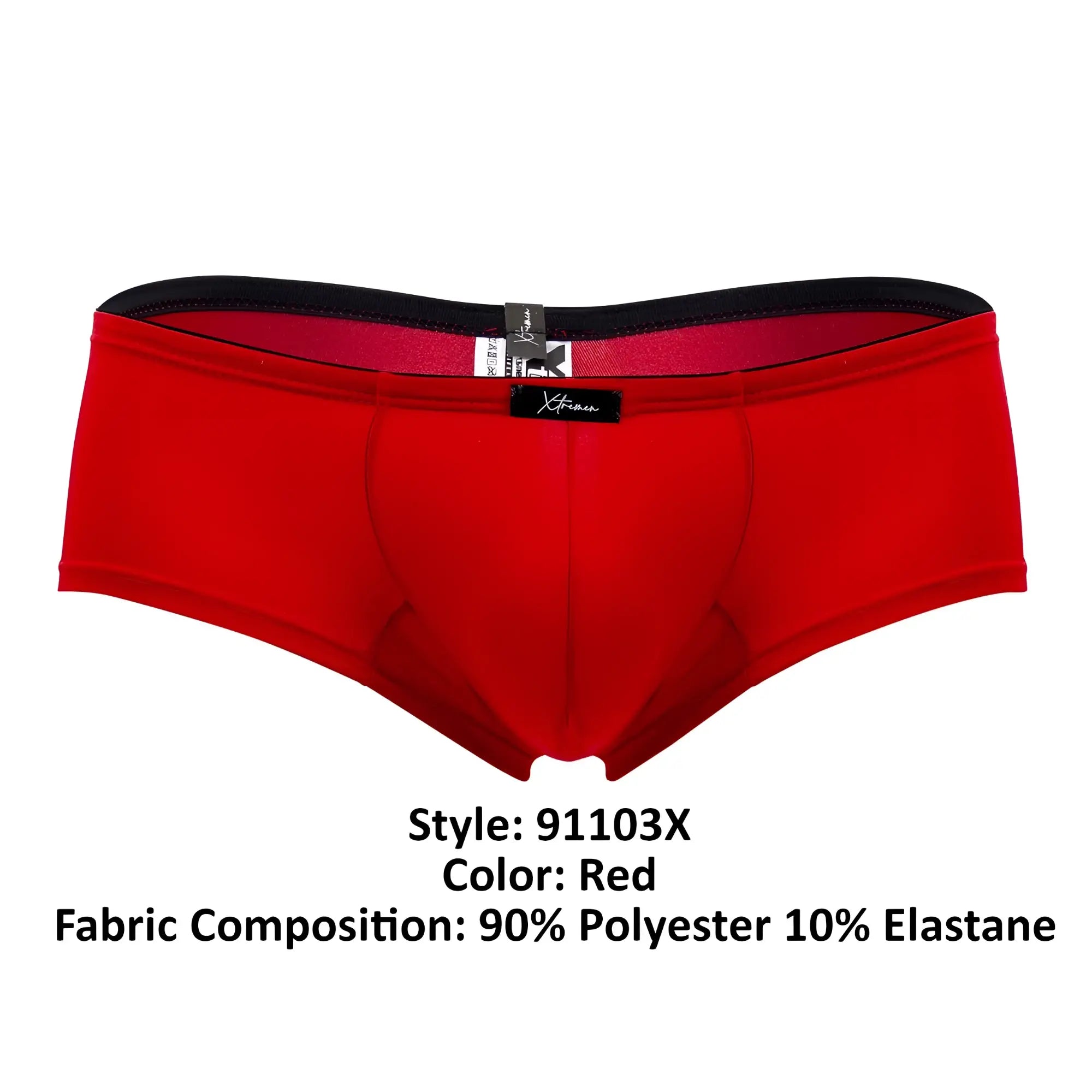 Red xtremen 91103x microfiber trunks with black elastic waistband and small brand tag men’s briefs