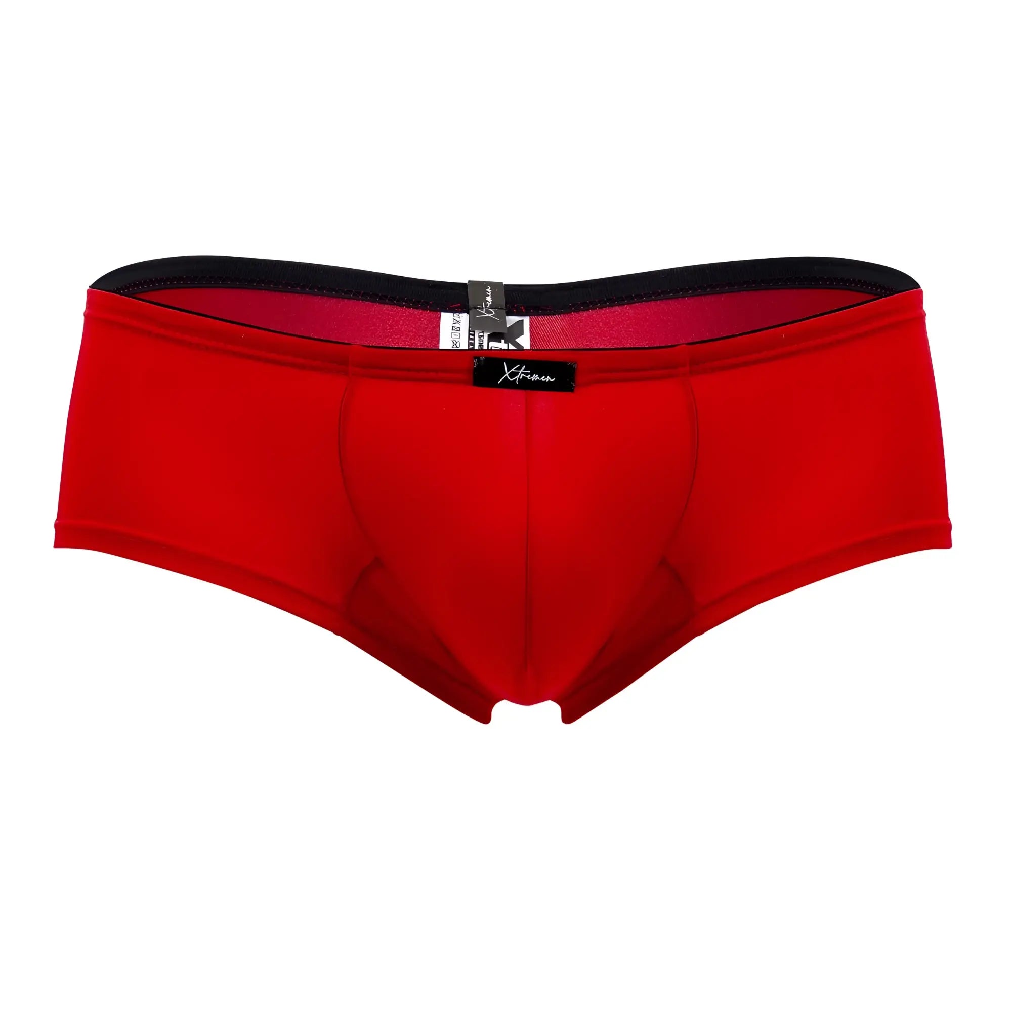 Red xtremen 91103x microfiber men’s briefs with black trim and branded tag for comfortable everyday wear