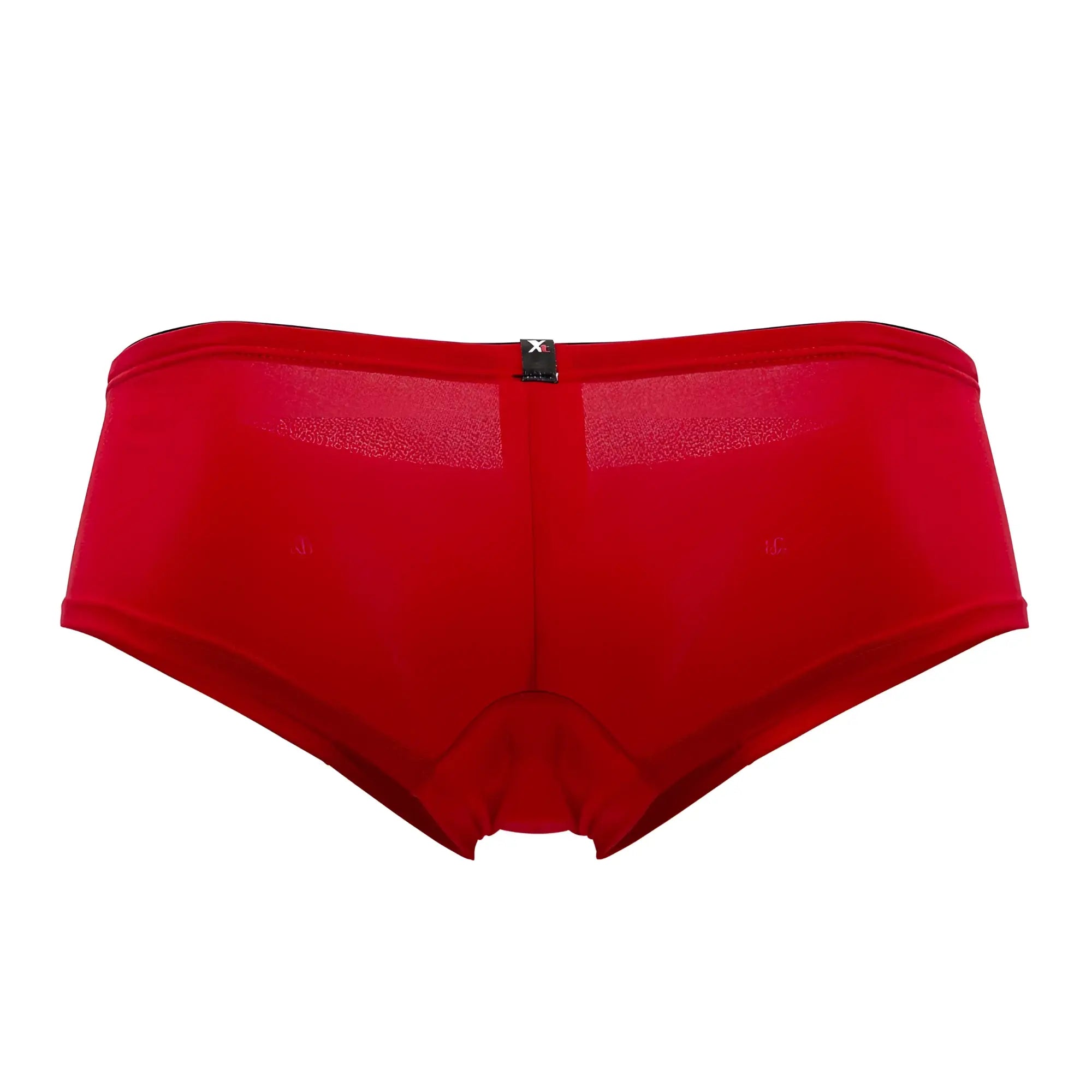 Xtremen 91103x microfiber trunks red seamless briefs with sheer mesh back panel and small black brand tag visible from back side