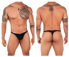 Black mesh thong with subtle textured pattern from Xtremen 91120 lace thongs collection in color black back view