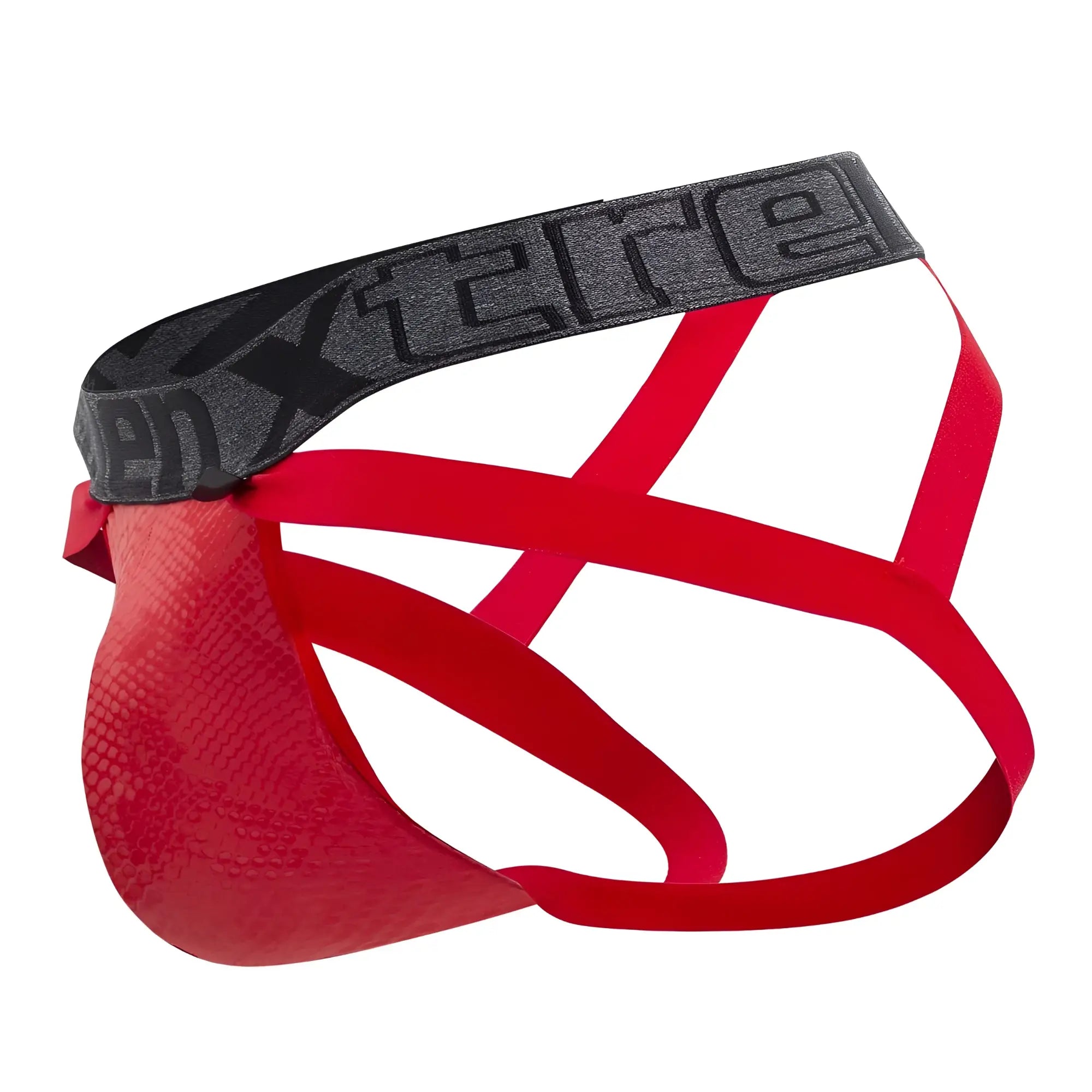 Red xtremen 91128 snake print men’s briefs with snakeskin pattern and black elastic xtreme waistband