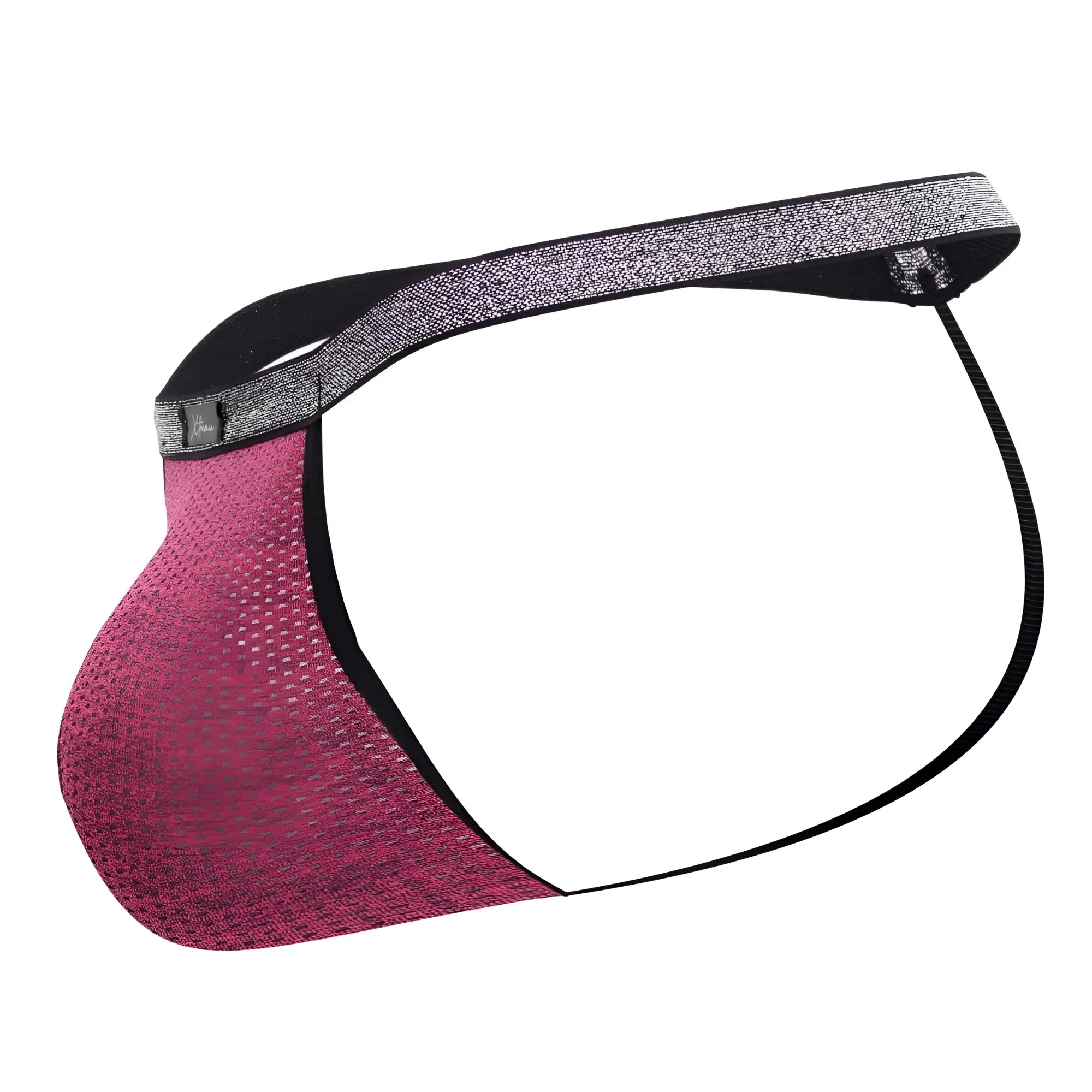 Xtremen 91144 mesh g-string in fuchsia with pink mesh fabric black elastic waistband and silver glitter trim