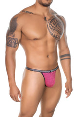 Pink textured fabric jockstrap with glittery black waistband xtremen 91144 mesh g-string in fuchsia color