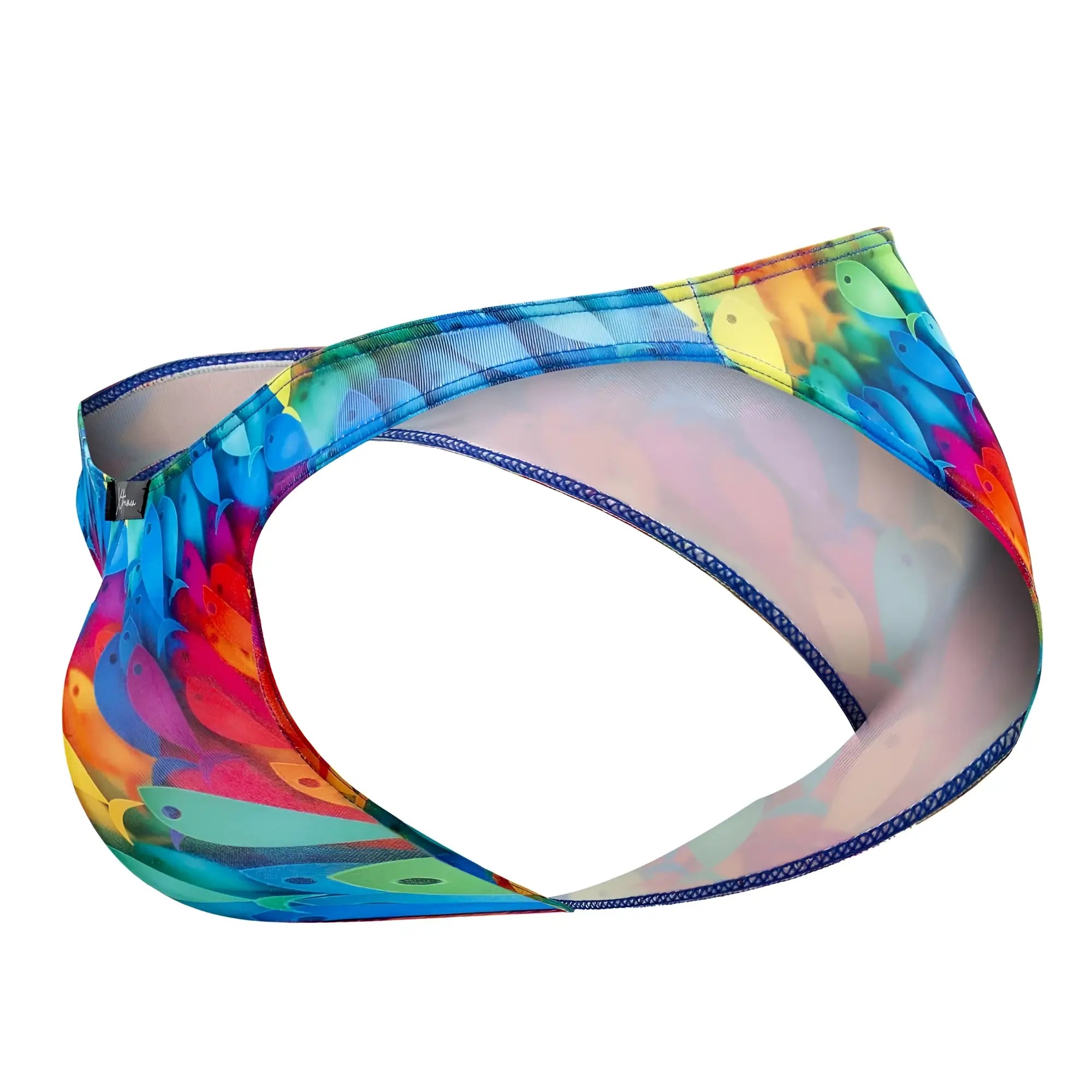 Xtremen 91145 printed microfiber bikini in vibrant rainbow fish pattern with mesh fabric