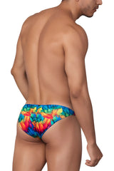 Xtremen 91145 printed microfiber bikini swim trunks with vibrant rainbow fish on bold blue base