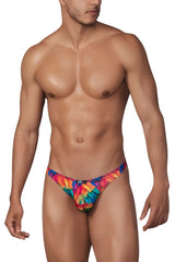 Vibrant tie-dye men’s thong in bold rainbow hues made of microfiber from Xtremen 91145 printed bikini collection