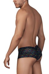 Black Xtremen 91147 printed microfiber swim trunks with vibrant glowing rainbow smiley face pattern