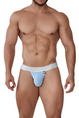 Light blue mesh Xtremen 91156 Capriati bikini jockstrap with white waistband and brand logo