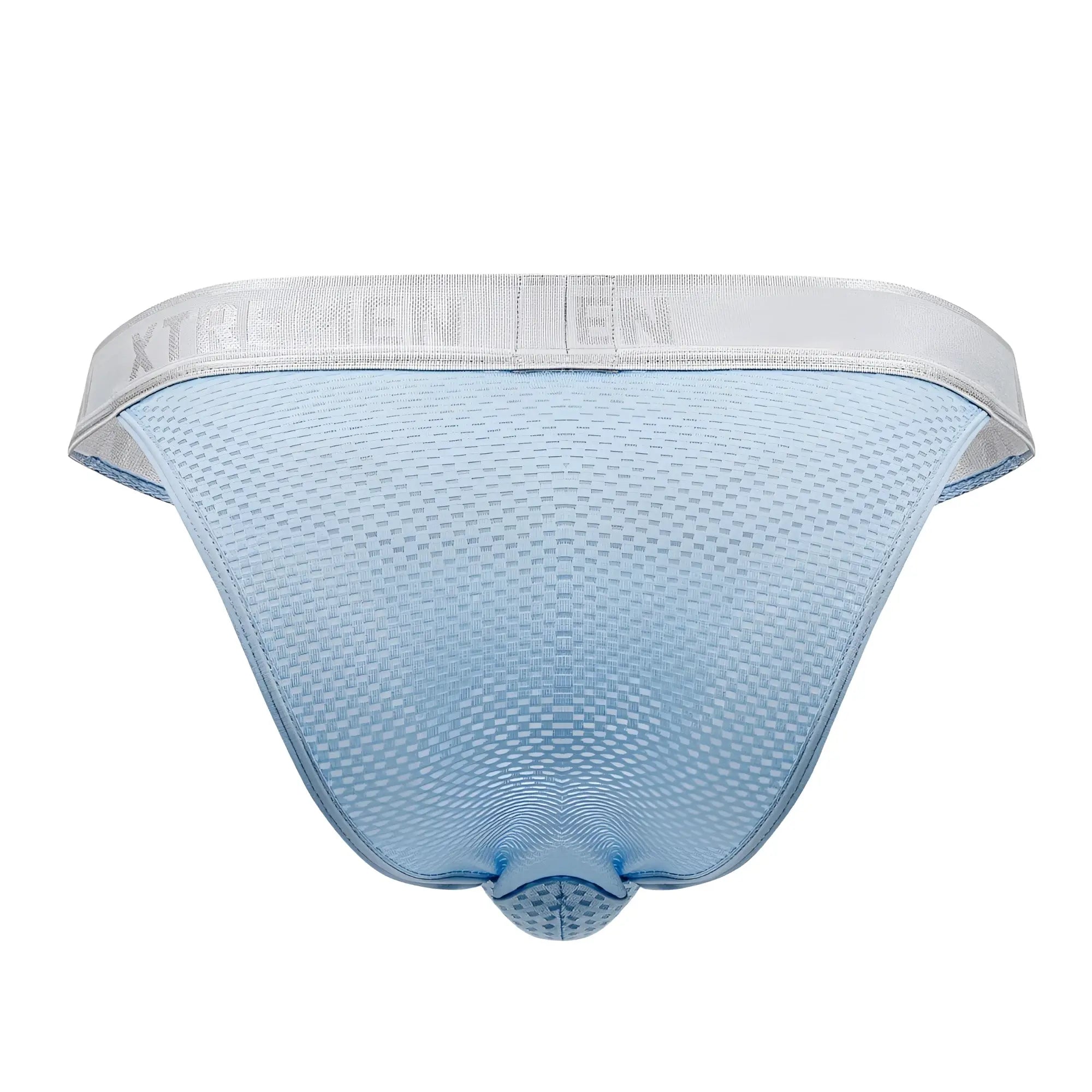 Light blue xtremen 91156 capriati bikini briefs with gray elastic waistband and breathable mesh material for men