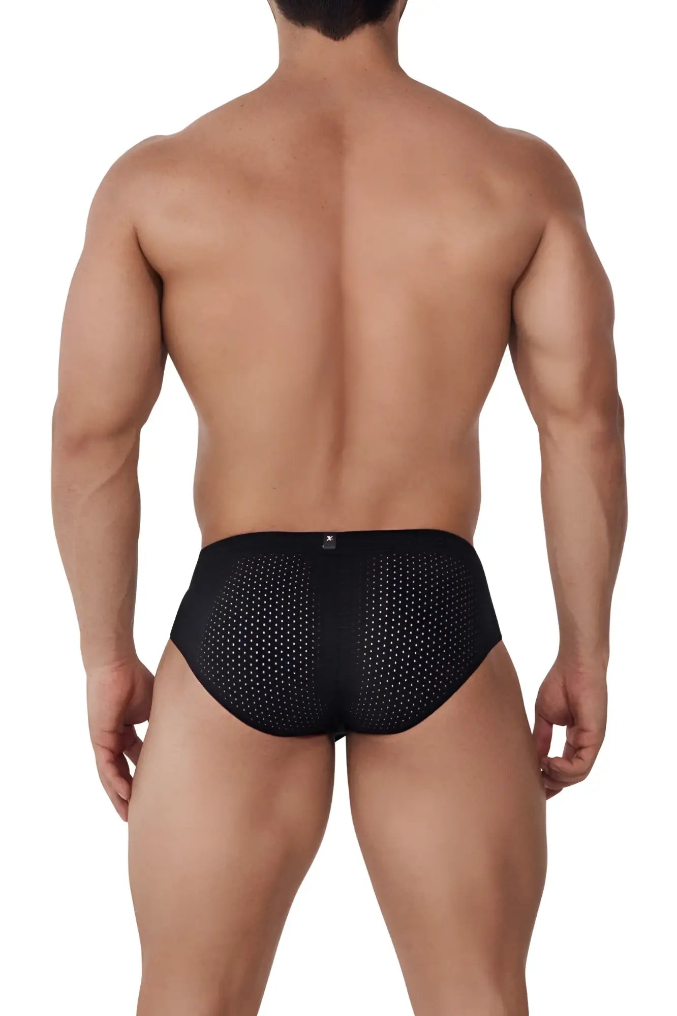 Xtremen 91169 mesh briefs in black feature a sleek, form-fitting design with breathable perforated fabric