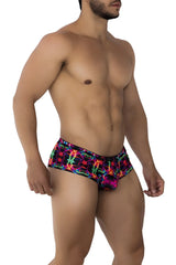 Xtremen 91170 printed trunks vibrant neon psychedelic pattern with glowing pink blue and green shapes on dark fabric