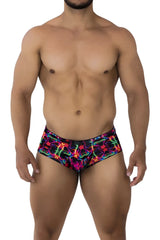 Xtremen 91170 printed trunks vibrant neon swim trunks with psychedelic pink green blue and purple abstract pattern