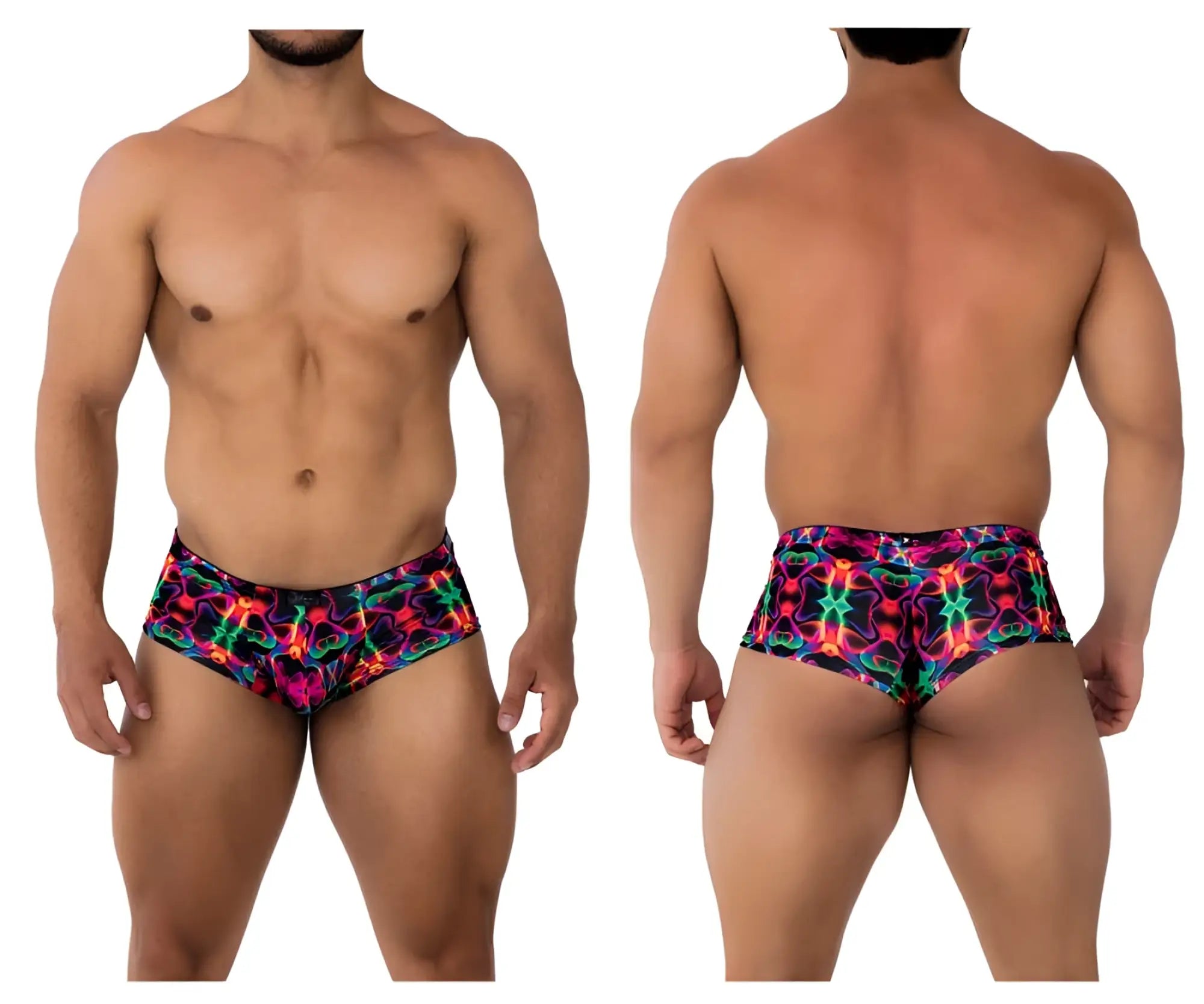 Xtremen 91170 printed trunks in vibrant neon pink green and blue with a bold glowing pattern for swimwear use