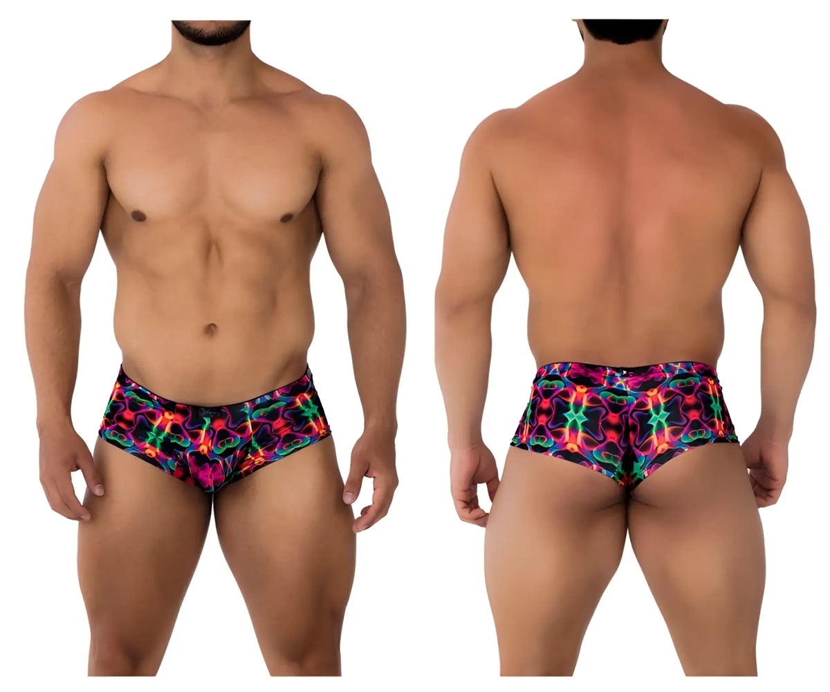 Xtremen 91170 printed trunks in vibrant neon pink green and blue with a bold glowing pattern for swimwear use