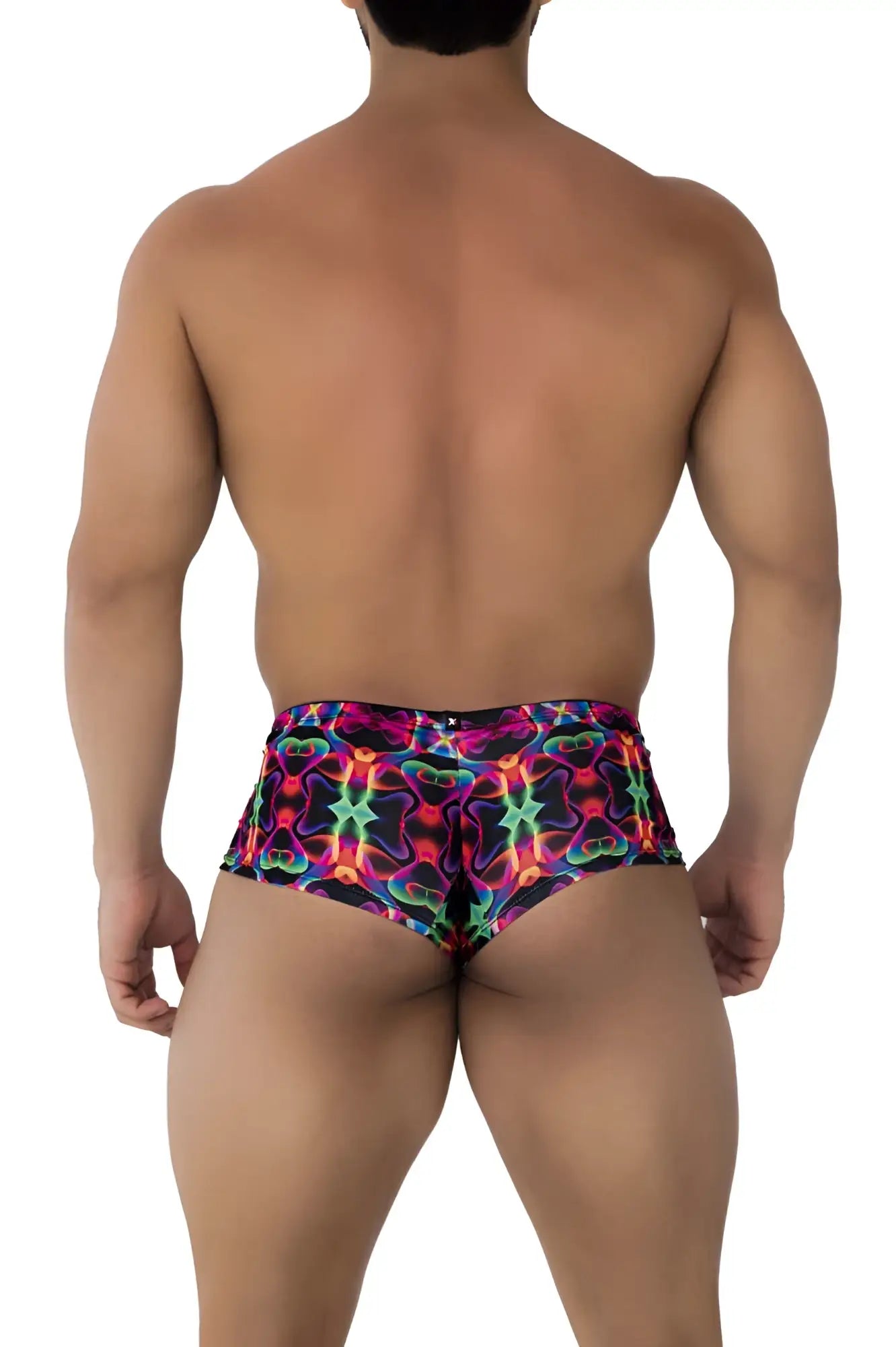Xtremen 91170 printed trunks in vibrant neon psychedelic kaleidoscopic pattern with pink green blue and purple colors