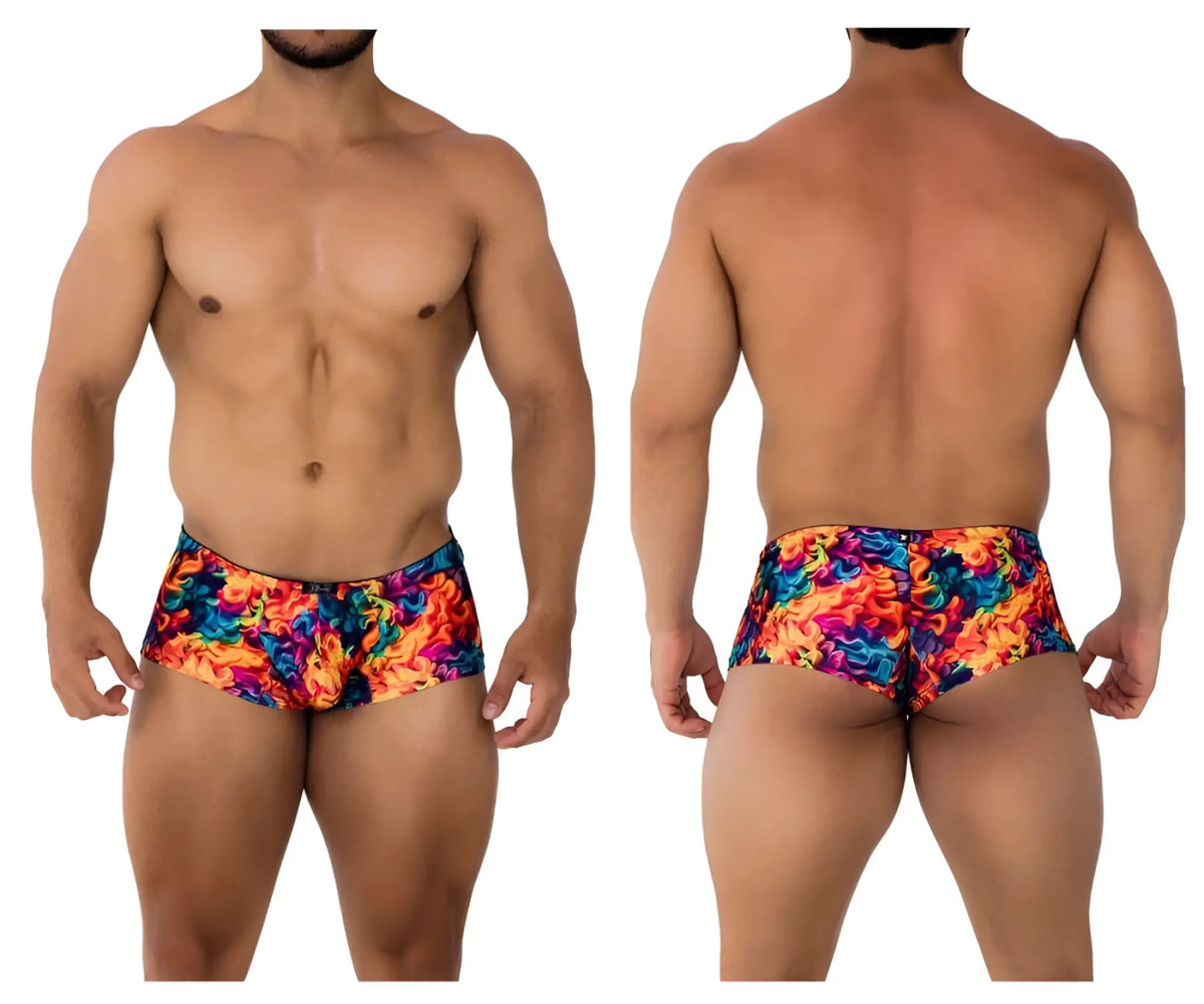 Xtremen 91170 printed trunks with vibrant flame pattern in bold orange blue and purple hues for swim use