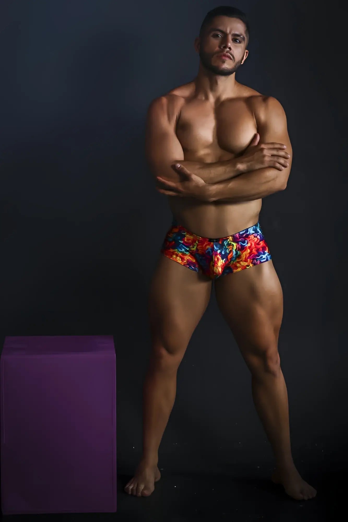 Xtremen 91170 printed trunks with vibrant flame pattern in bold reds blues and yellows for swimwear use