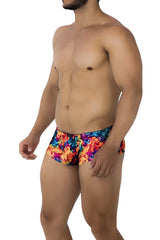 Xtremen 91170 printed trunks with vibrant multicolored swirling rainbow pattern perfect for swimwear and beach use
