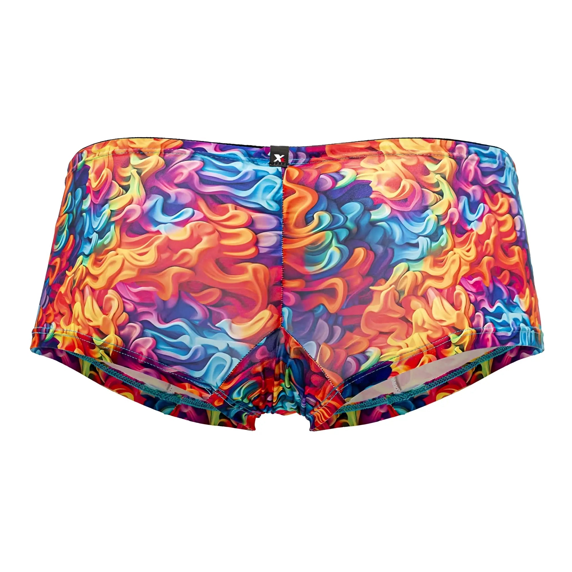 Xtremen 91170 printed trunks color fire vibrant rainbow-colored swim trunks with swirling abstract pattern