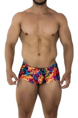 Xtremen 91170 printed trunks in vibrant rainbow colors with swirling flame pattern for swimwear use