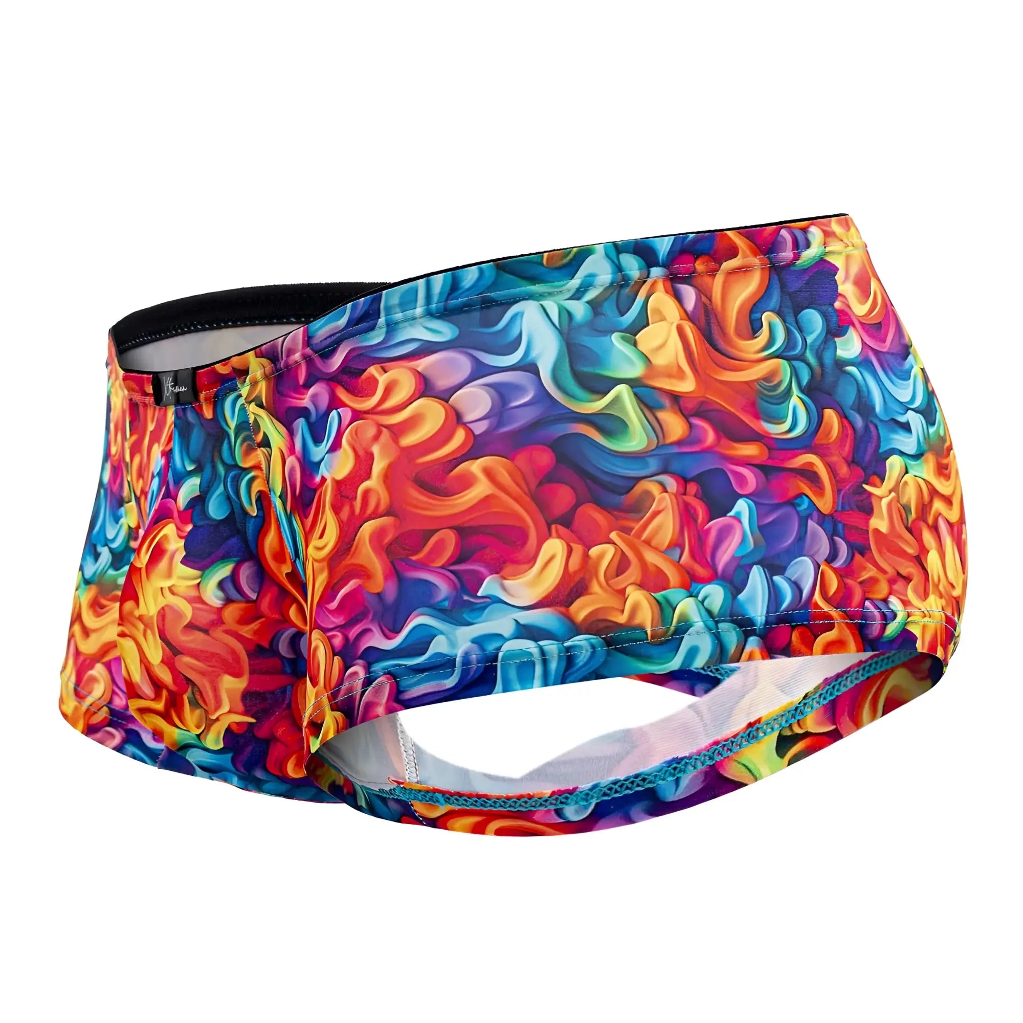 Xtremen 91170 printed trunks in vibrant rainbow colors with psychedelic wave pattern and black elastic waistband
