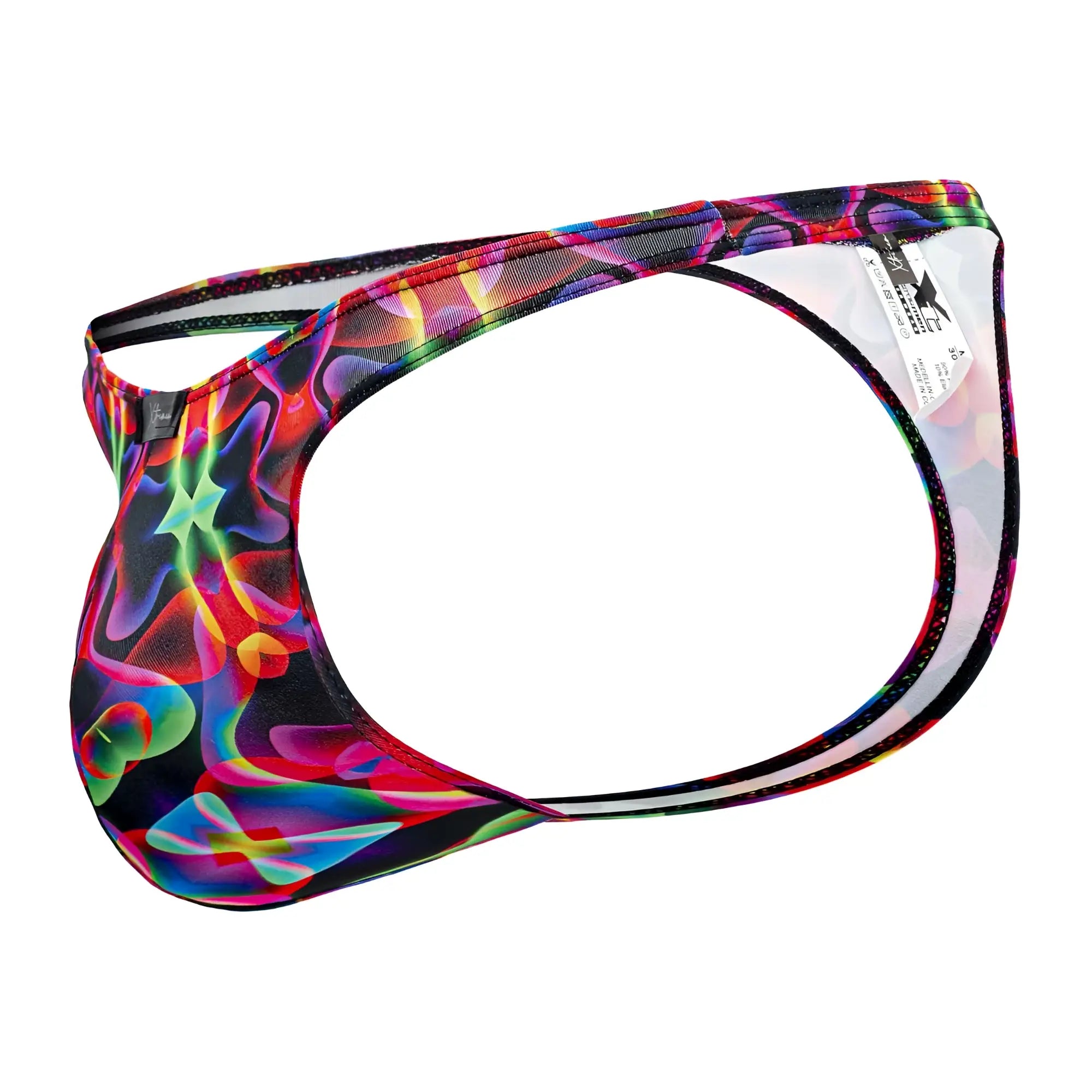Vibrant neon abstract patterned xtremen 91171 printed thongs color bows with mesh and stretch fabric design for men