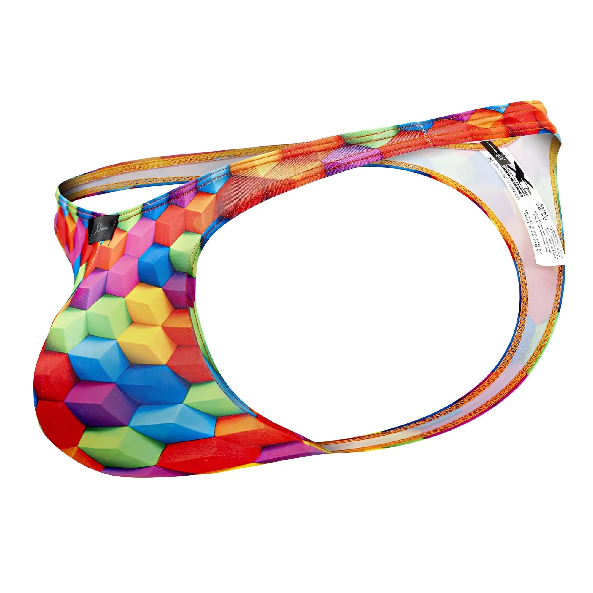 Xtremen 91171 printed thongs color cubes vibrant rainbow hexagon patterned stretchy form fitting men’s briefs