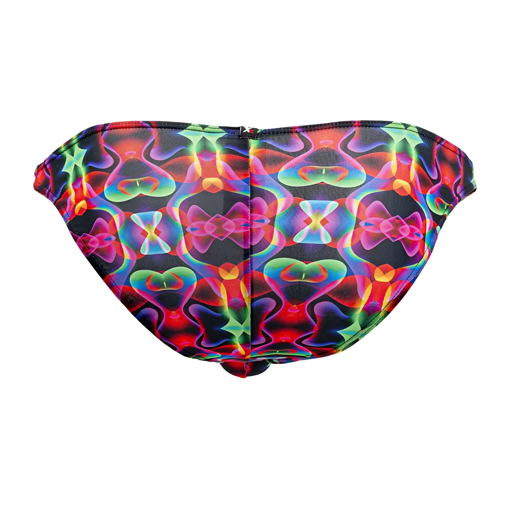 Xtremen 91172 printed bikini bottom with vibrant psychedelic neon patterns on black base for bold swimwear style
