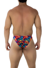 Xtremen 91172 printed bikini swim trunks with vibrant multicolored flame pattern and bold eye catching design