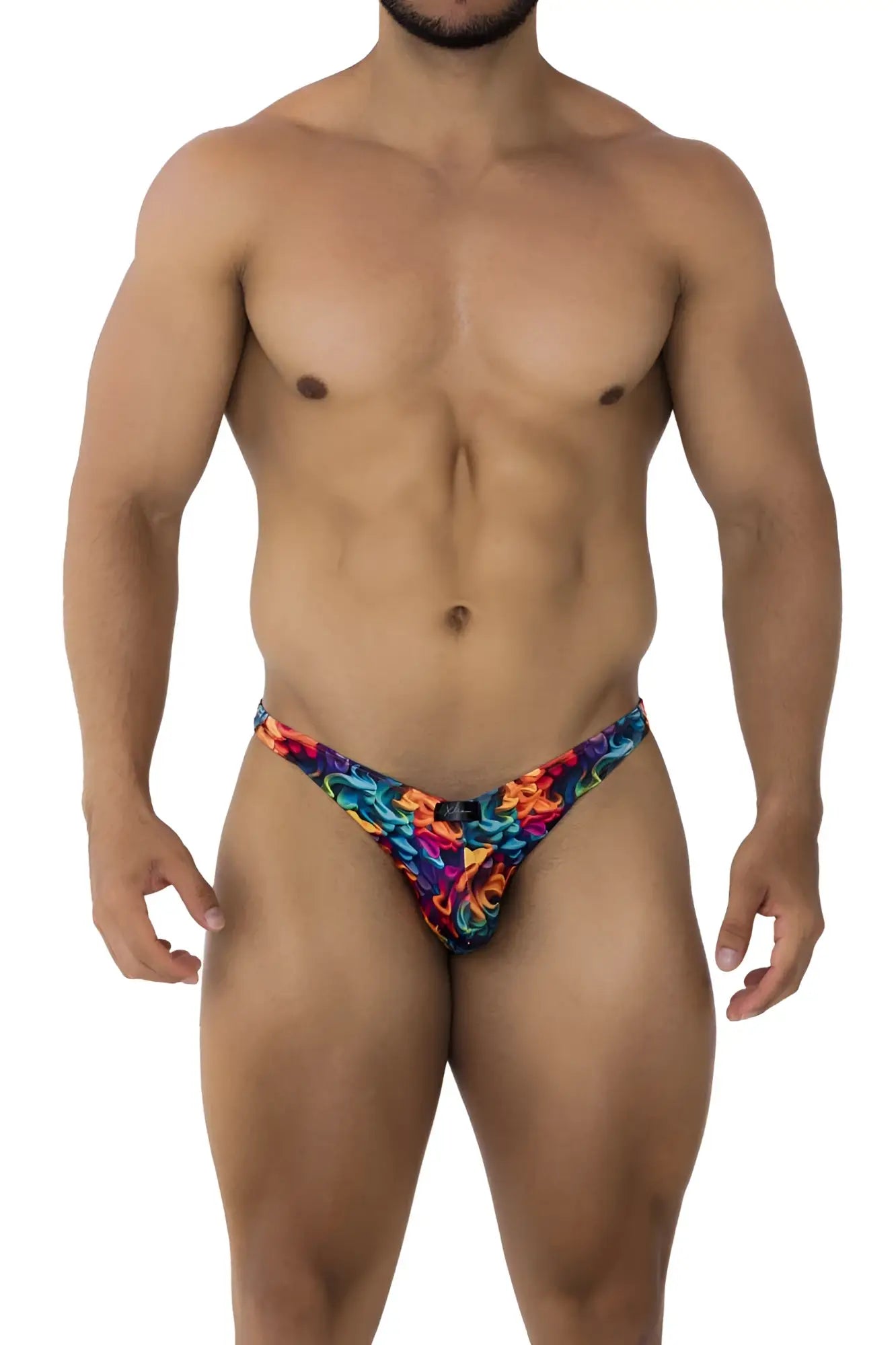 Vibrant multicolored floral-patterned thong in stretchy fabric xtremen 91172 printed bikini color fire back side