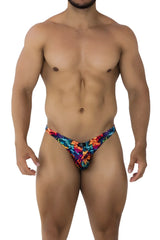 Vibrant multicolored floral-patterned thong in stretchy fabric xtremen 91172 printed bikini color fire back side