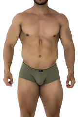 Olive green xtremen 91175 microfiber briefs with black trim and small logo on waistband showing front side