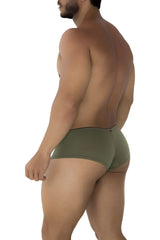Xtremen 91175 microfiber trunks in olive green with a sleek form-fitting design and metallic zipper detail at the waistband