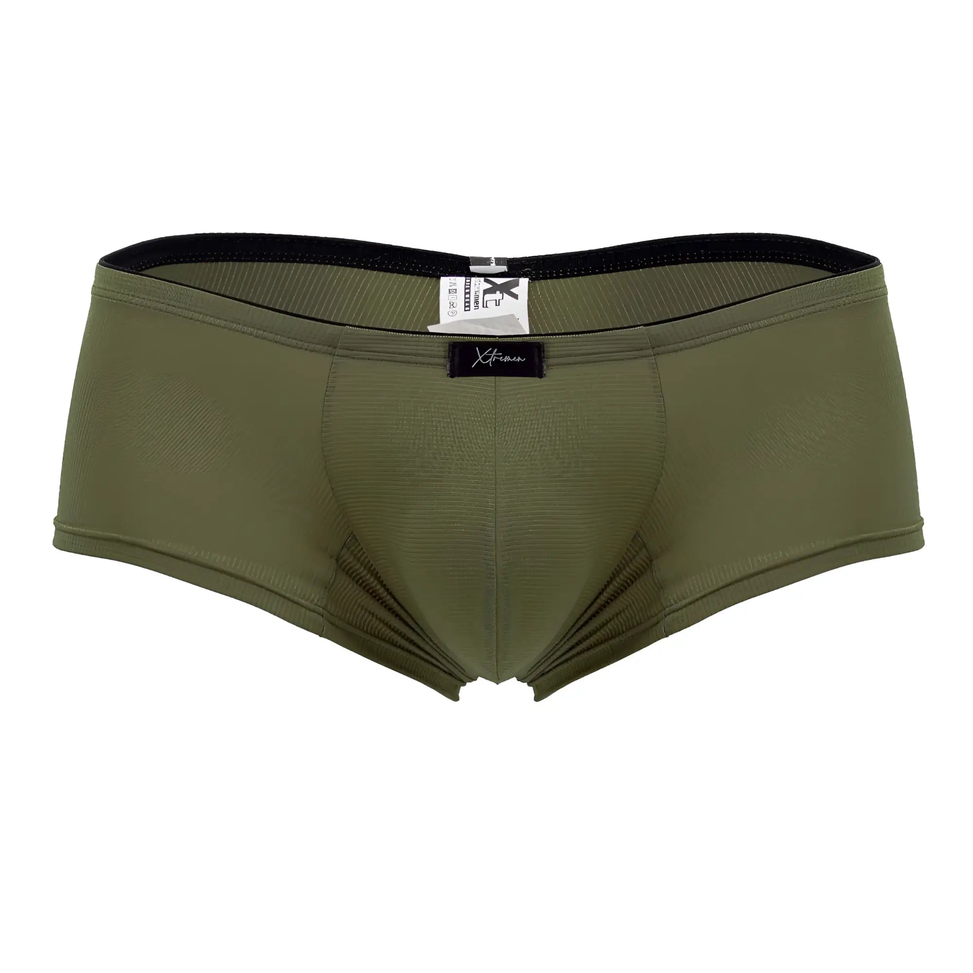 Olive green xtremen 91175 microfiber men’s briefs with textured fabric and black elastic waistband