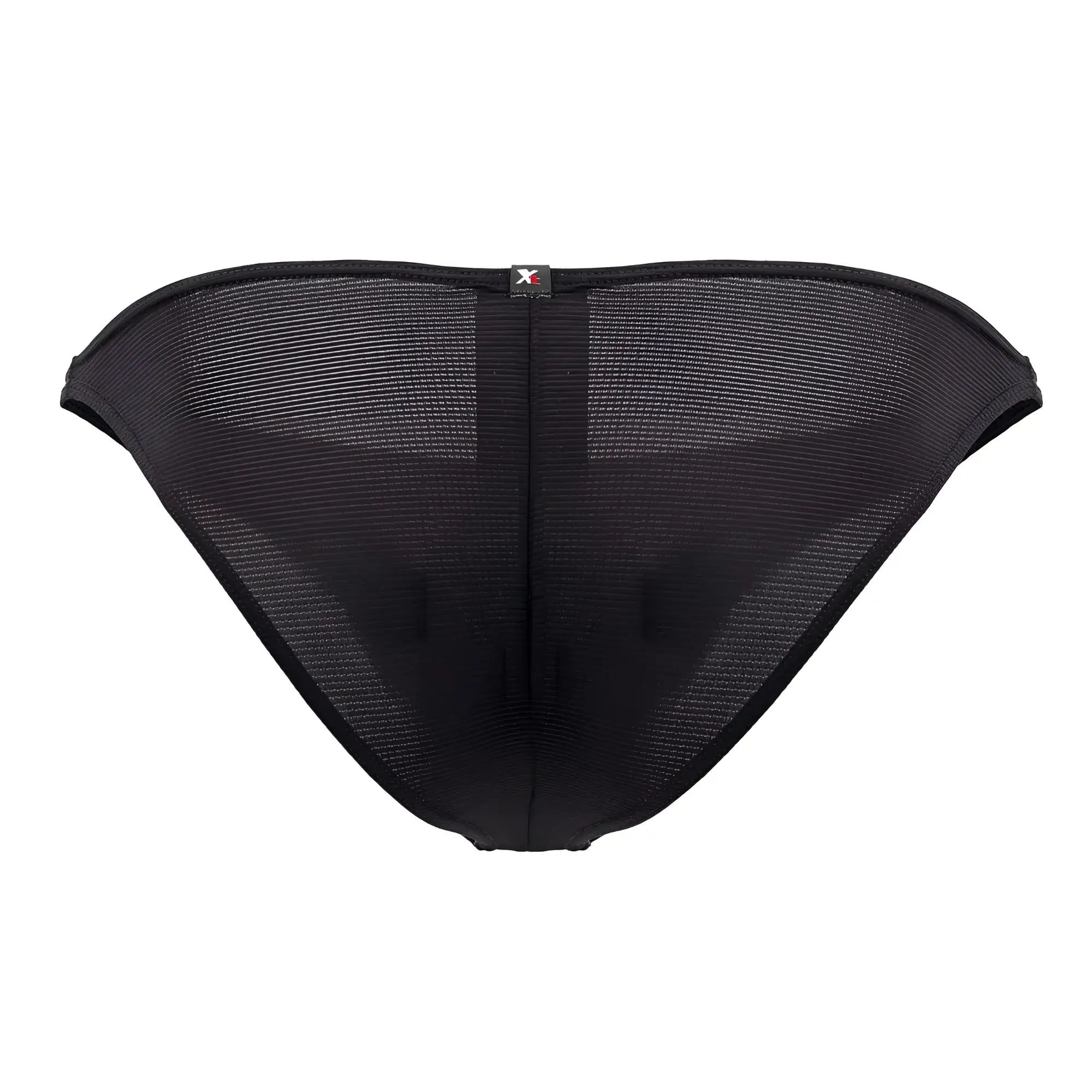 Back view of xtremen 91177 microfiber bikini briefs in black mesh with subtle texture and small logo tag