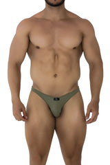 Olive green microfiber athletic briefs with a small black logo on the front from xtremen 91177 bikini collection