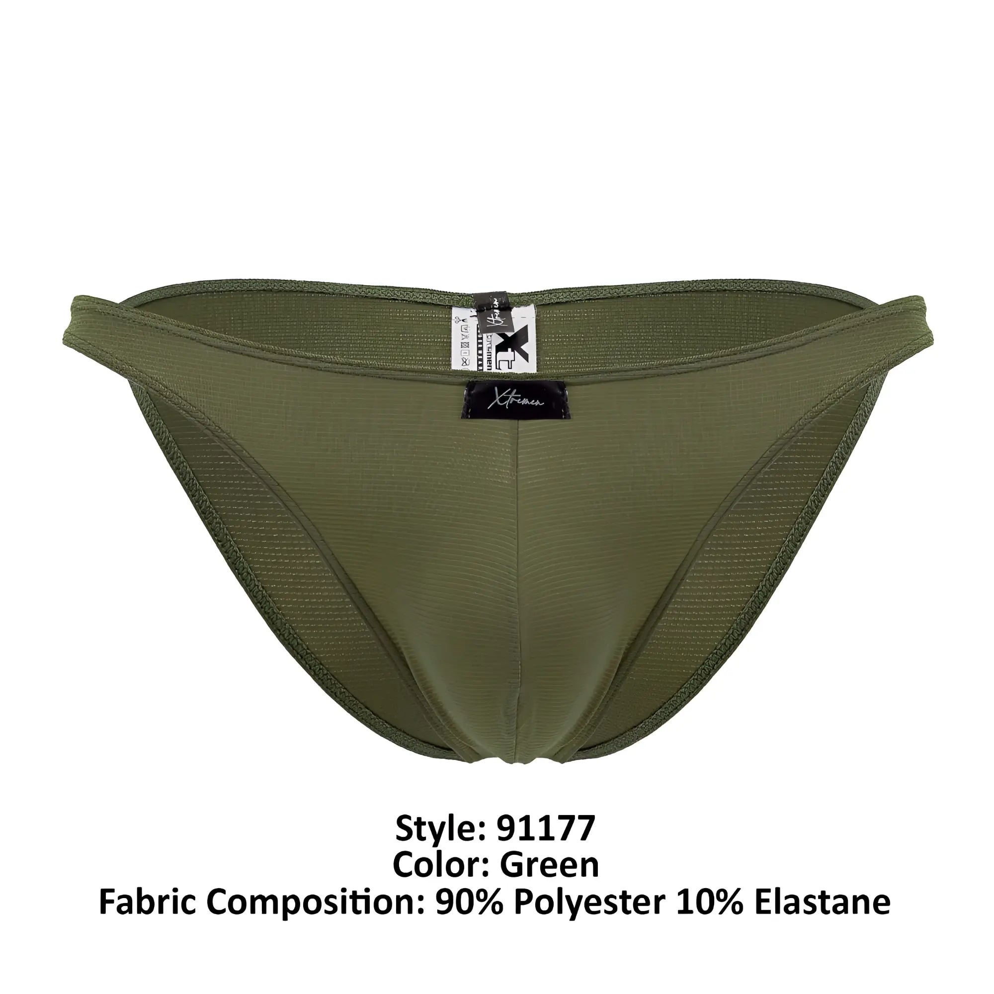 Olive green xtremen 91177 microfiber bikini athletic briefs made of 90% polyester 10% elastane with textured design