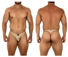 Beige Xtremen 91178 microfiber thong with a small black logo on the front in gold color