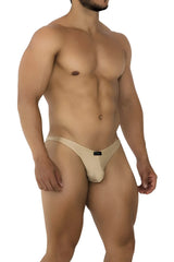 Beige xtremen 91179 microfiber bikini briefs with a sleek athletic cut and small black brand tag at the waistband