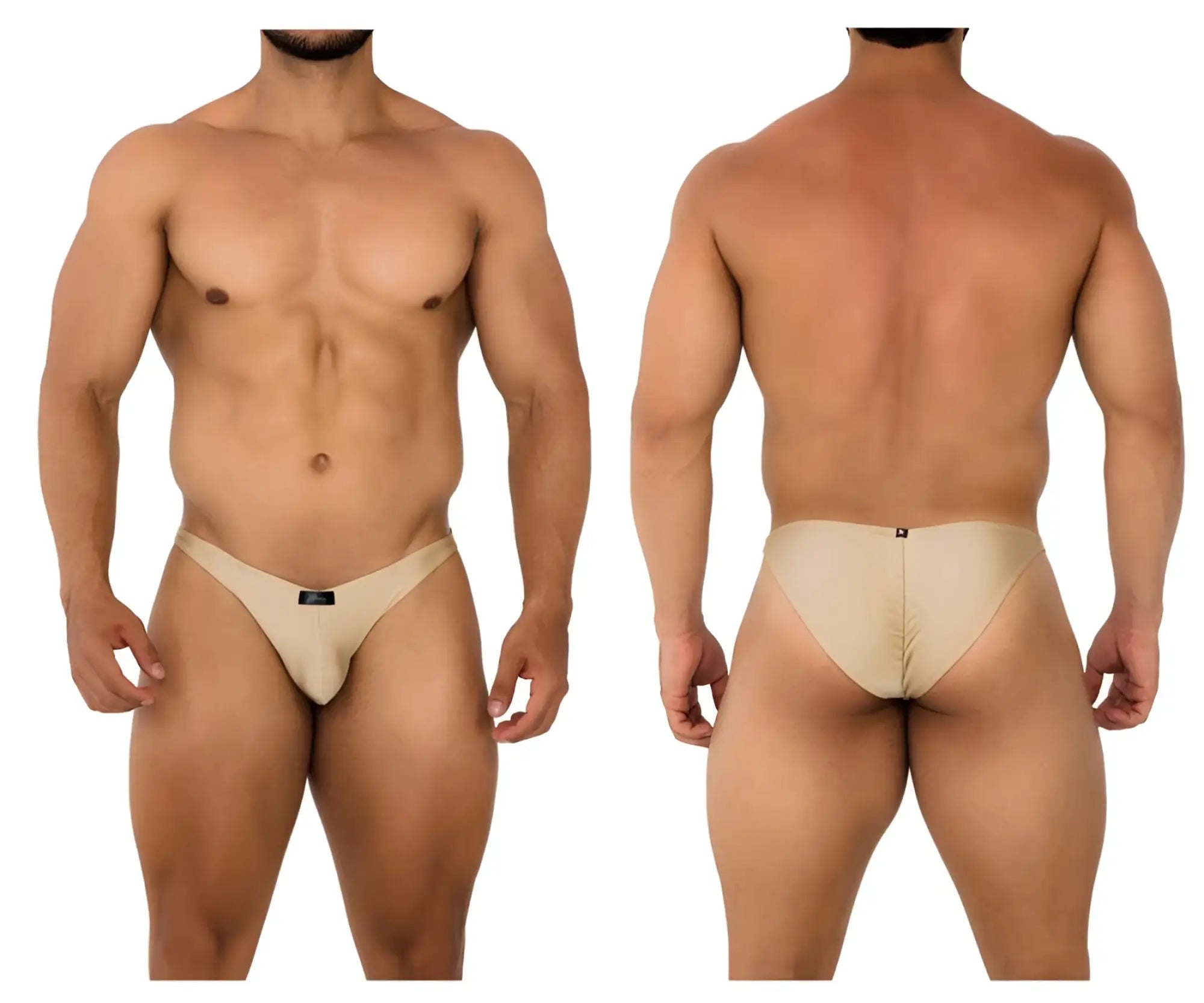 Beige Xtremen 91179 microfiber bikini briefs with form-fitting design subtle seam detail and small black brand tag at front
