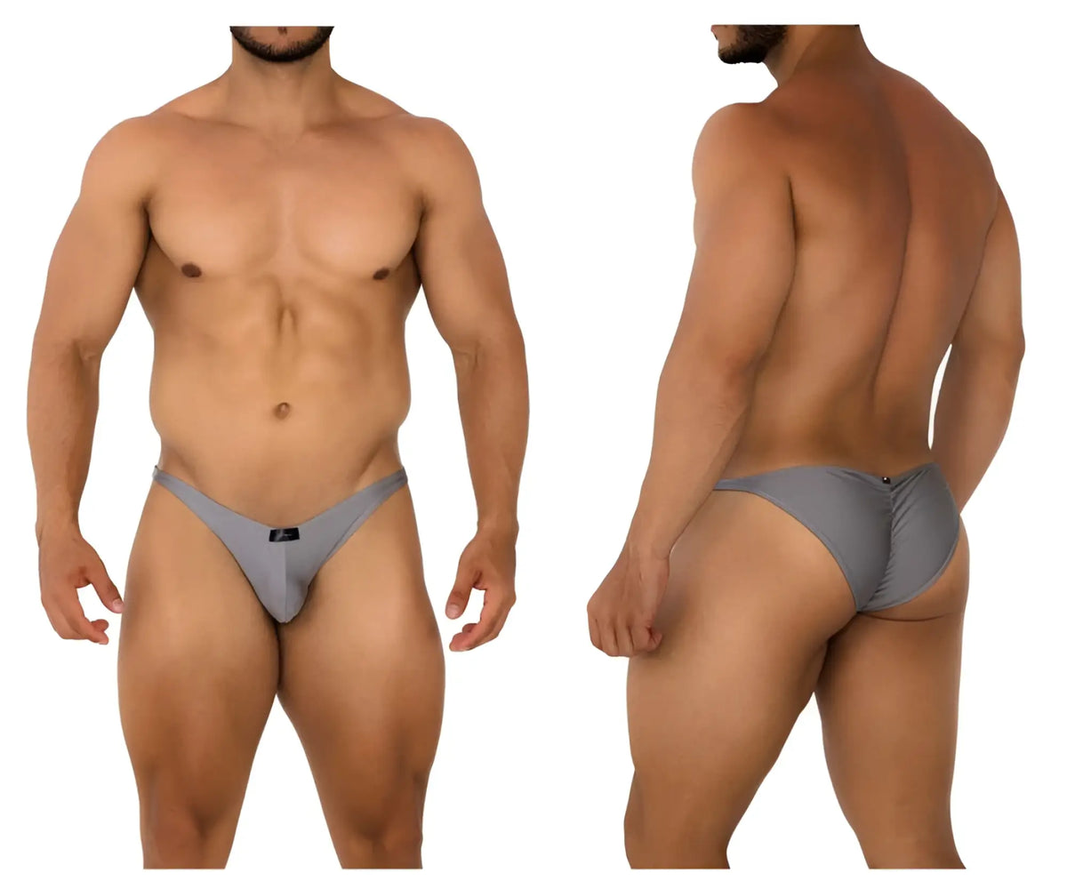 Xtremen 91179 microfiber bikini briefs in silver gray with a sleek form fitting design and small black logo on front