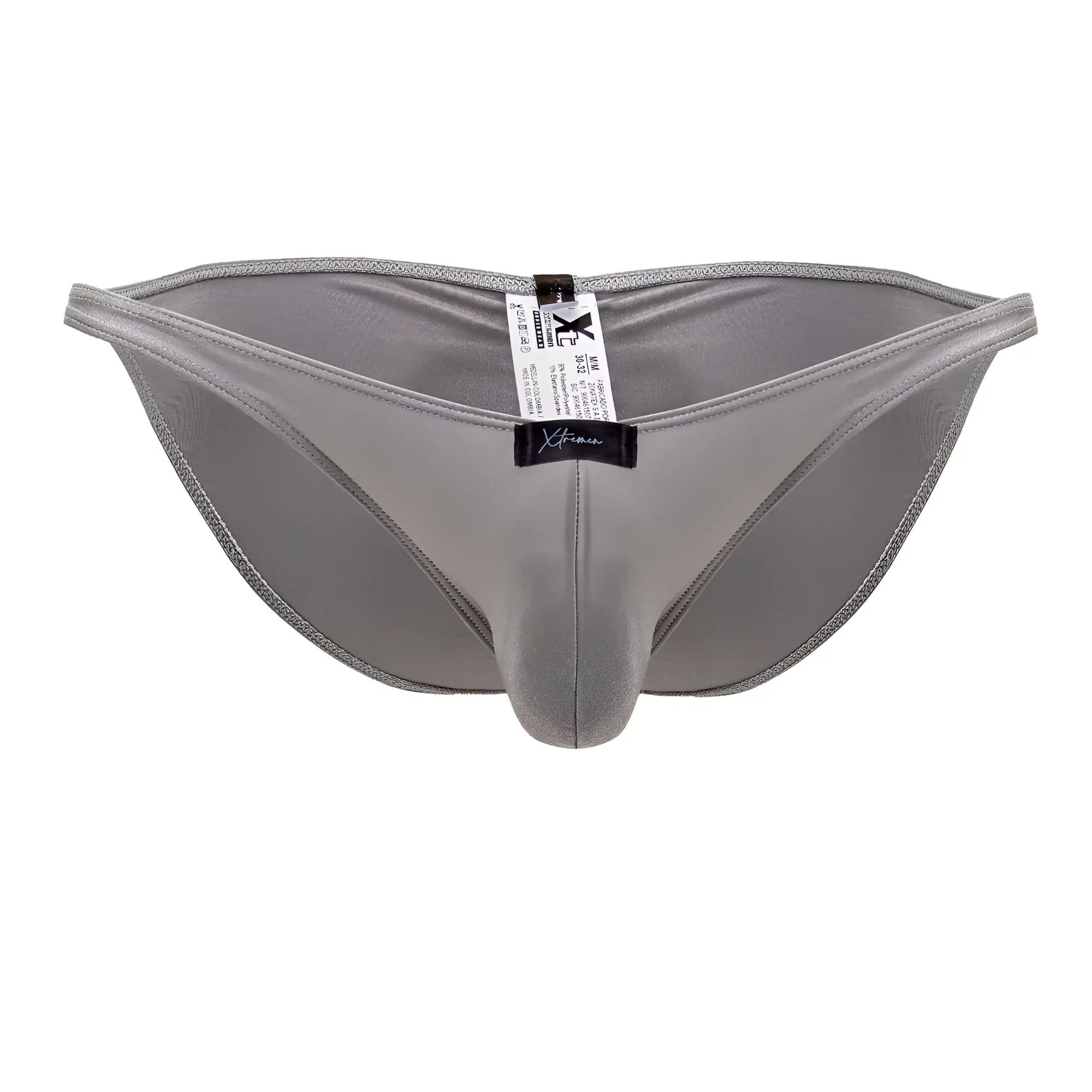 Xtremen 91179 microfiber bikini briefs in silver with form-fitting fit and smooth satin-like sheen fabric