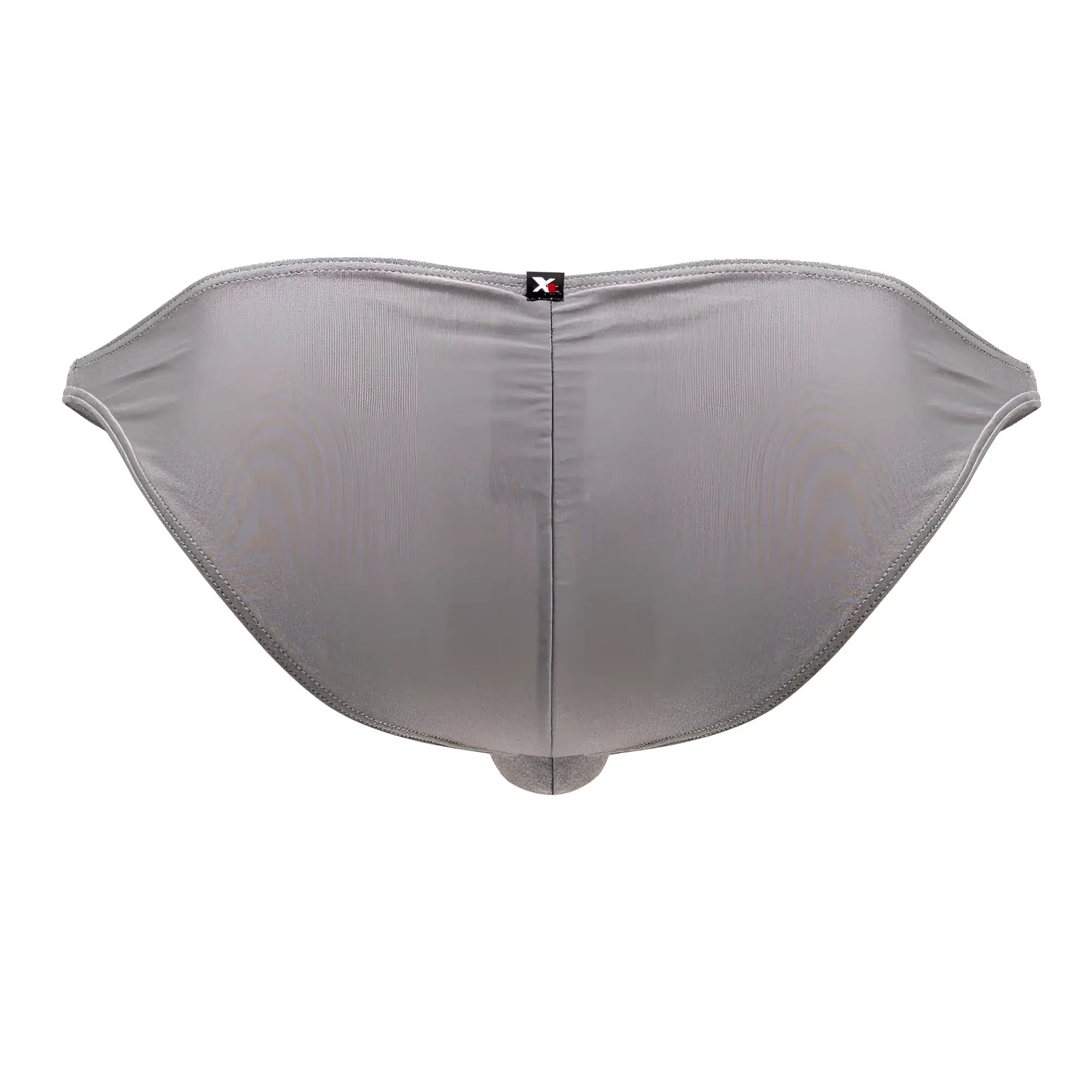 Back view of xtremen 91179 microfiber bikini men’s briefs in silver gray with metallic texture and central seam