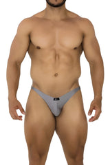 Gray xtremen 91179 microfiber bikini thong made of smooth stretchy fabric with a small black logo on the front