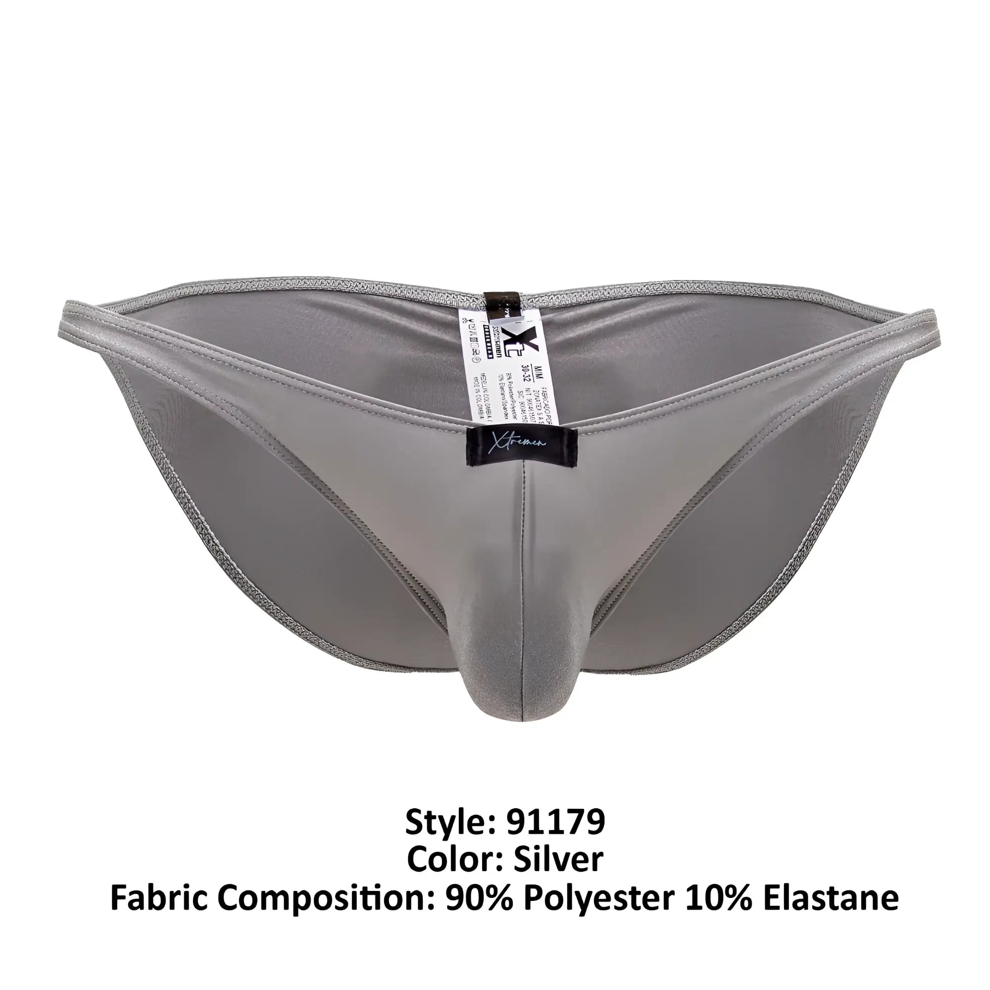 Silver xtremen 91179 microfiber bikini thong for men with sleek form-fitting design made of polyester and elastane