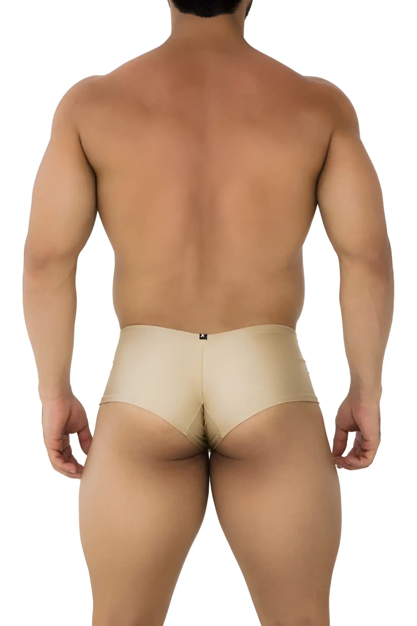 Beige satin Xtremen 91180 microfiber briefs with a sleek form-fitting design in gold color