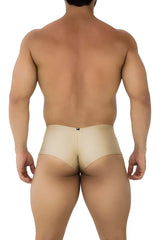 Beige satin Xtremen 91180 microfiber briefs with a sleek form-fitting design in gold color